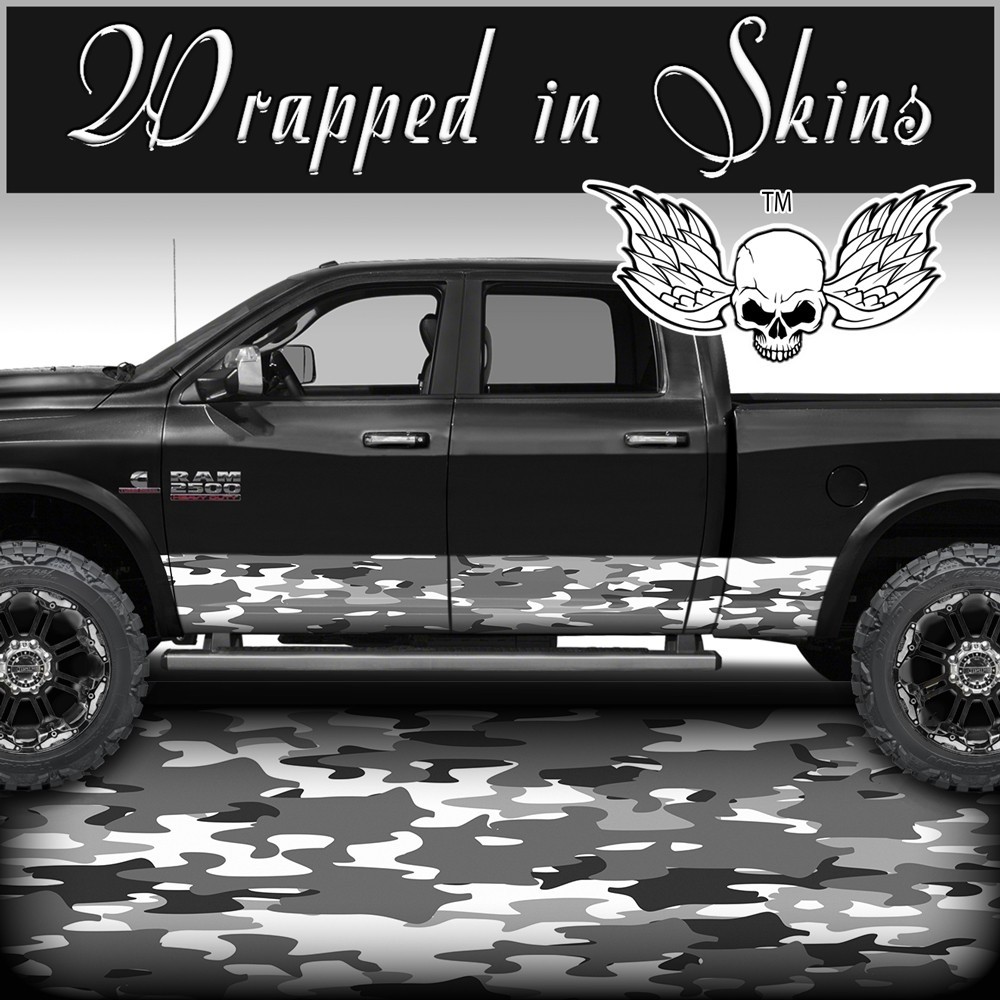 Snow Camo Rocker Panel Graphics Decal Wrap Kit Truck Van SUV Winter Camouflage