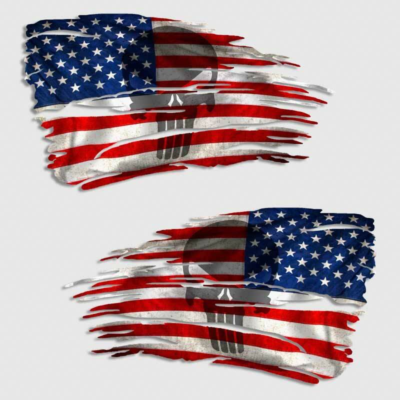 American Flag Punisher Skull Decal Sticker USA Distressed Tattered Window