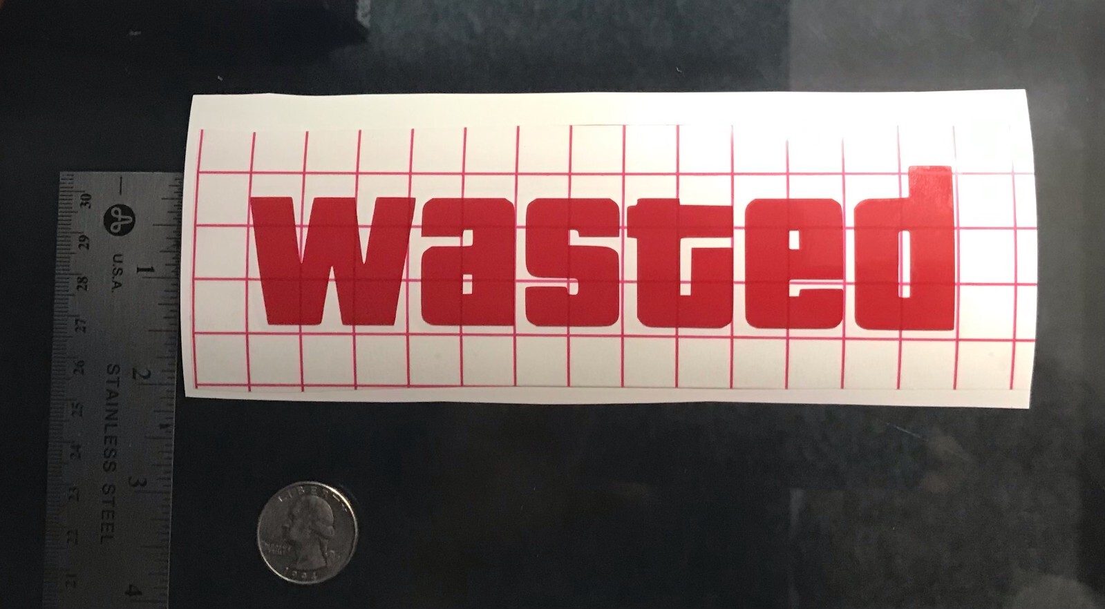 Wasted GTA style RED vinyl decal for car windows weatherproof 1.5 x 6.5 inch USA