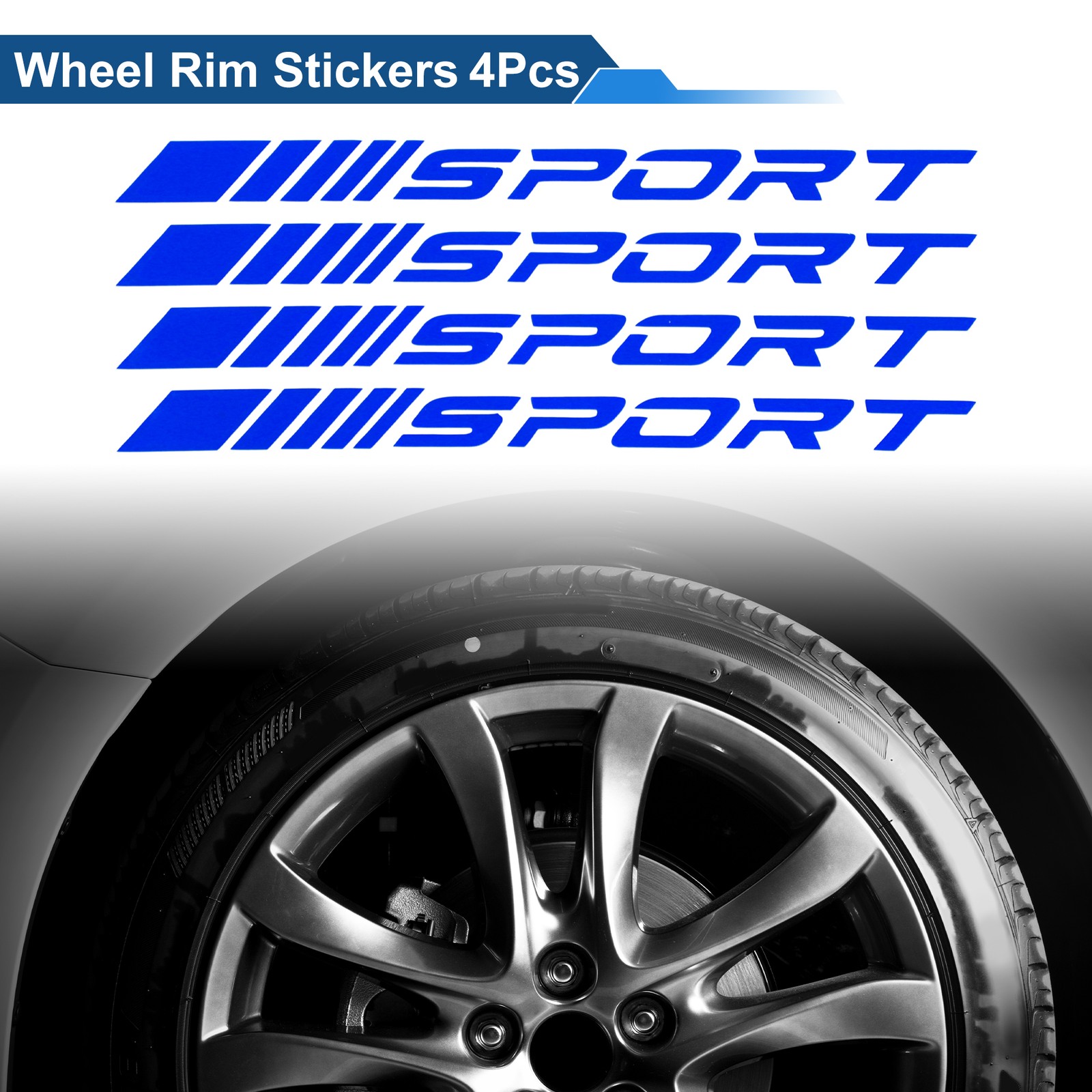 4 Pcs Square Wheel Rim Decal Stripe Reflective Wheel Decals Stickers Blue PET