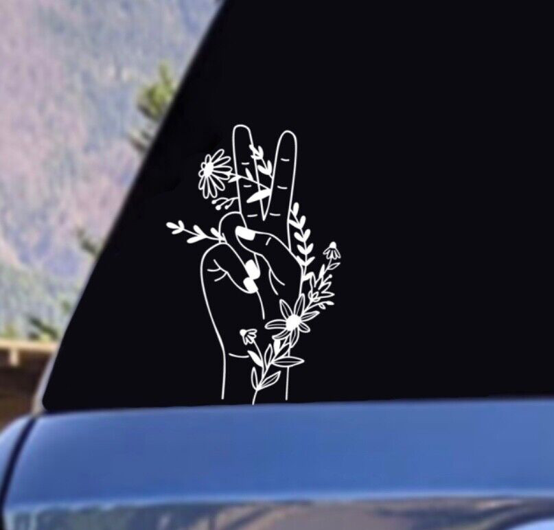 BOHO HAND FLORAL PEACE SIGN CAR WINDOW DECAL WATERPROOF VINYL DECAL STICKER