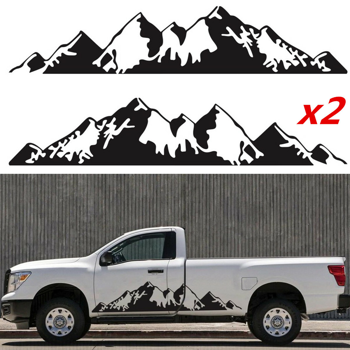 2PCS Mountain Range Scene Vinyl Decal Sticker Fit for Car Truck Side Door DIY