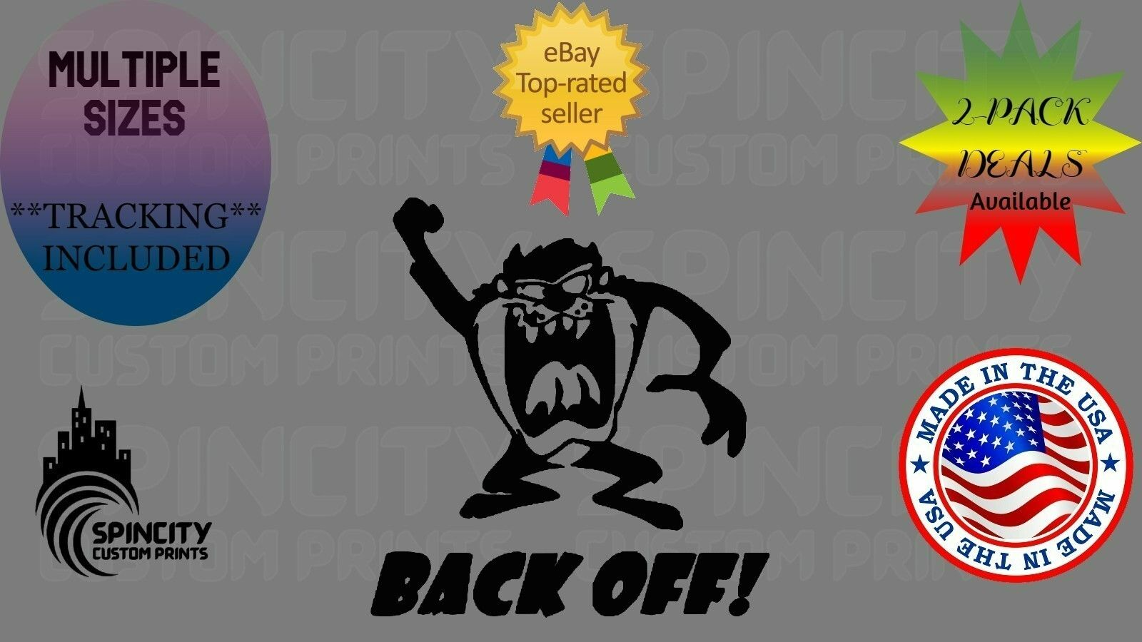 Tasmanian Devil BACK OFF Car Window Vinyl Decal Carton Funny Bumper Sticker NEW