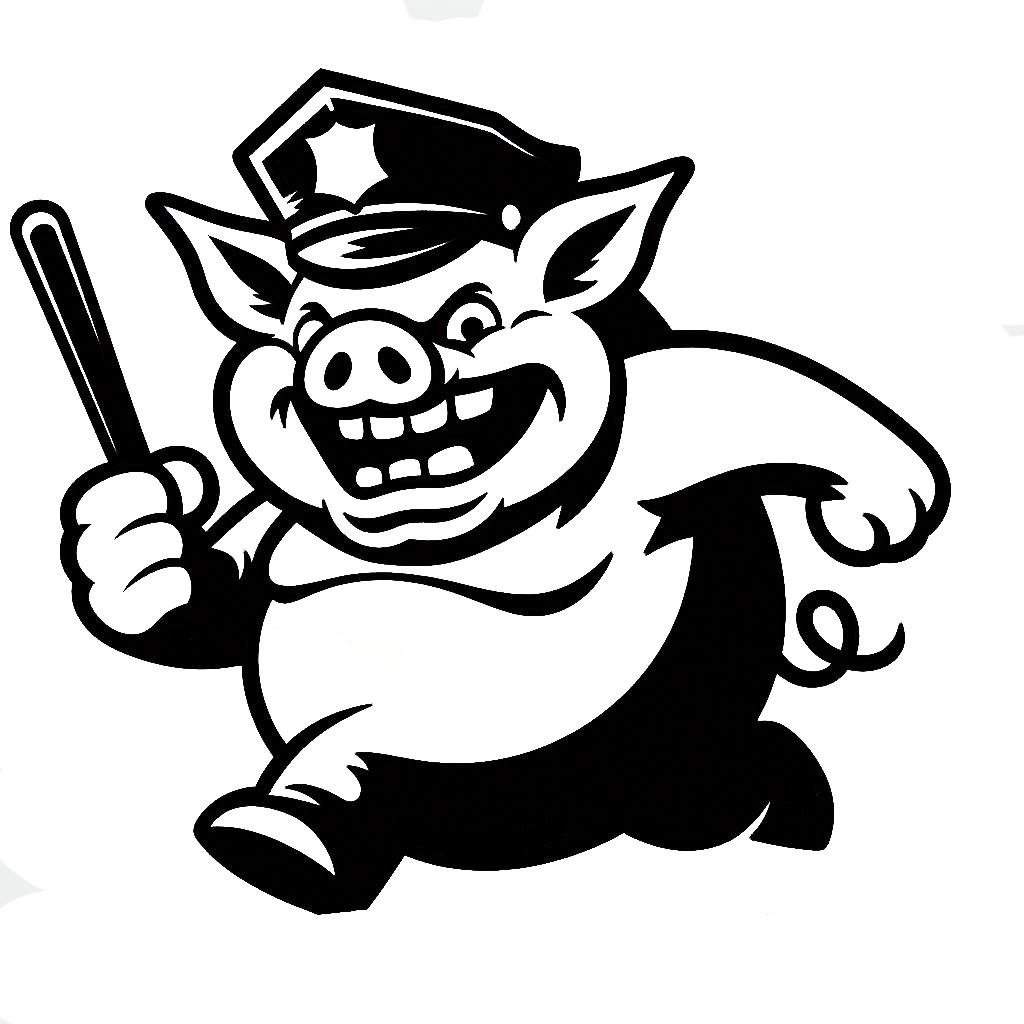Funny Running Fat Pig Cop Police Die Cut Vinyl Sticker Decal Left Right or Pair