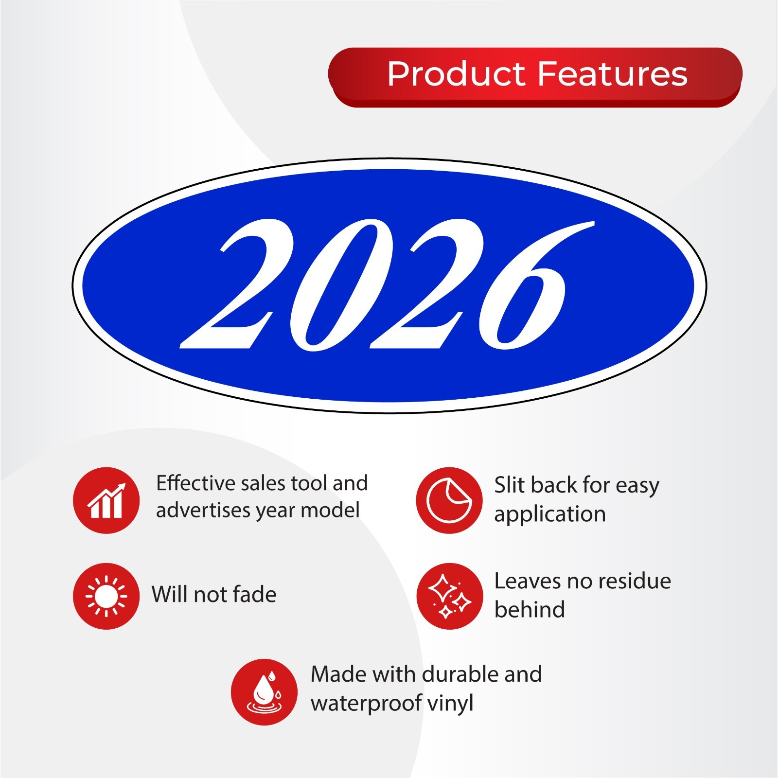 Car Windshield Year Stickers 2012-2026 Oval Dealership Decals Printed in USA