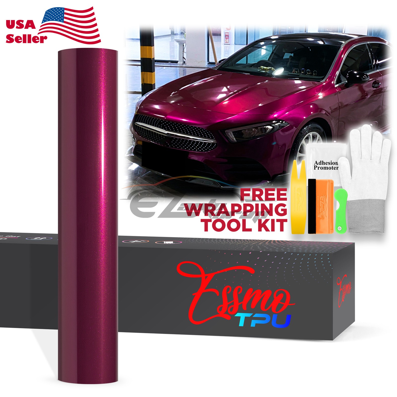 Gloss Metallic Plum Red PPF TPU Paint Protection Film Dry Wet Apply Vinyl Wrap