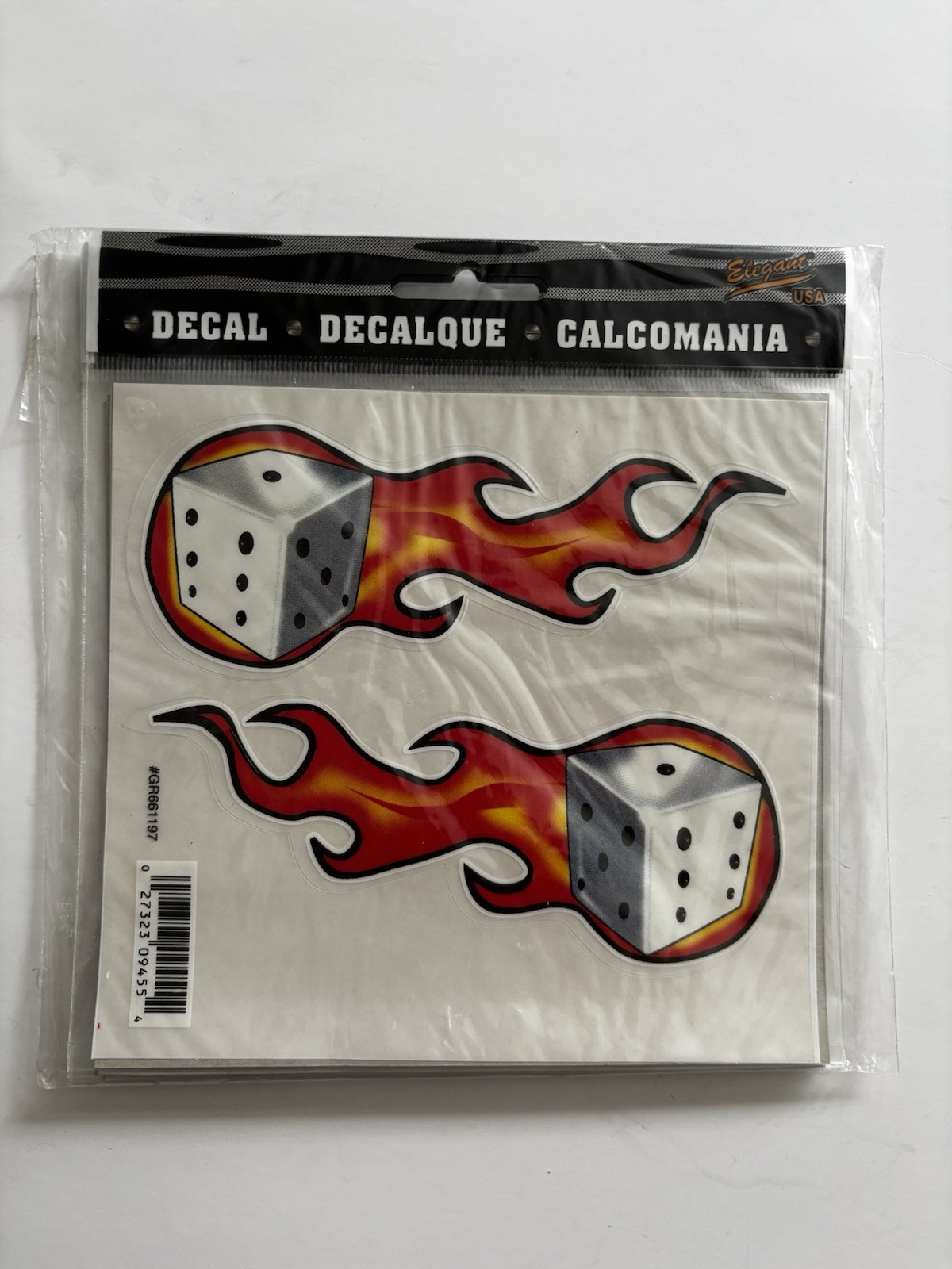 Flaming Dice Die-Cut Decal Sticker from Elegant USA Set of 3 – NOS