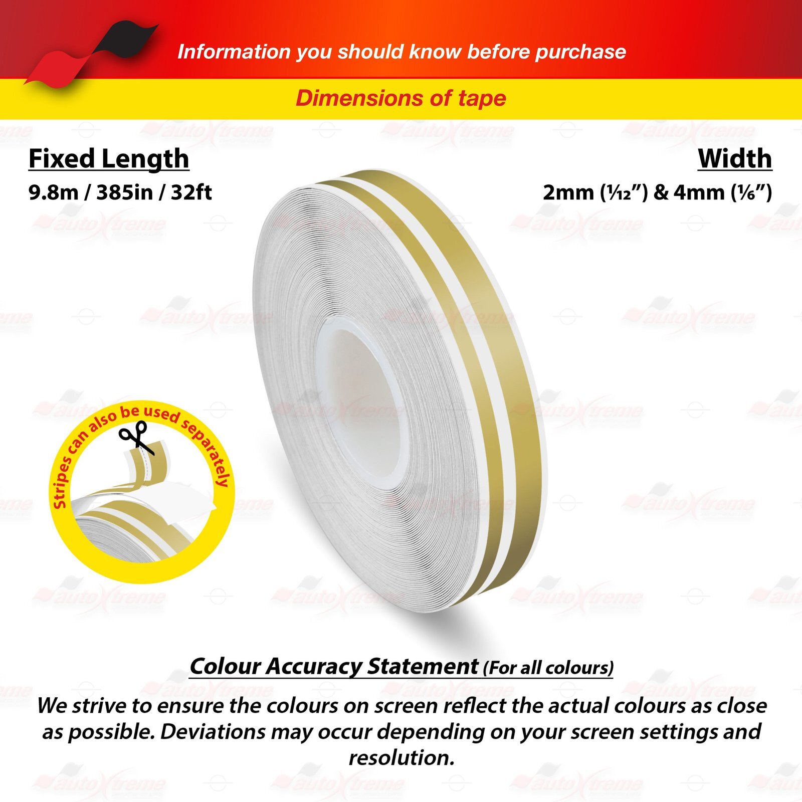 1/2″ Vinyl Pinstriping PinStripe Car Styling Double Tape Sticker 12mm MATTE GOLD