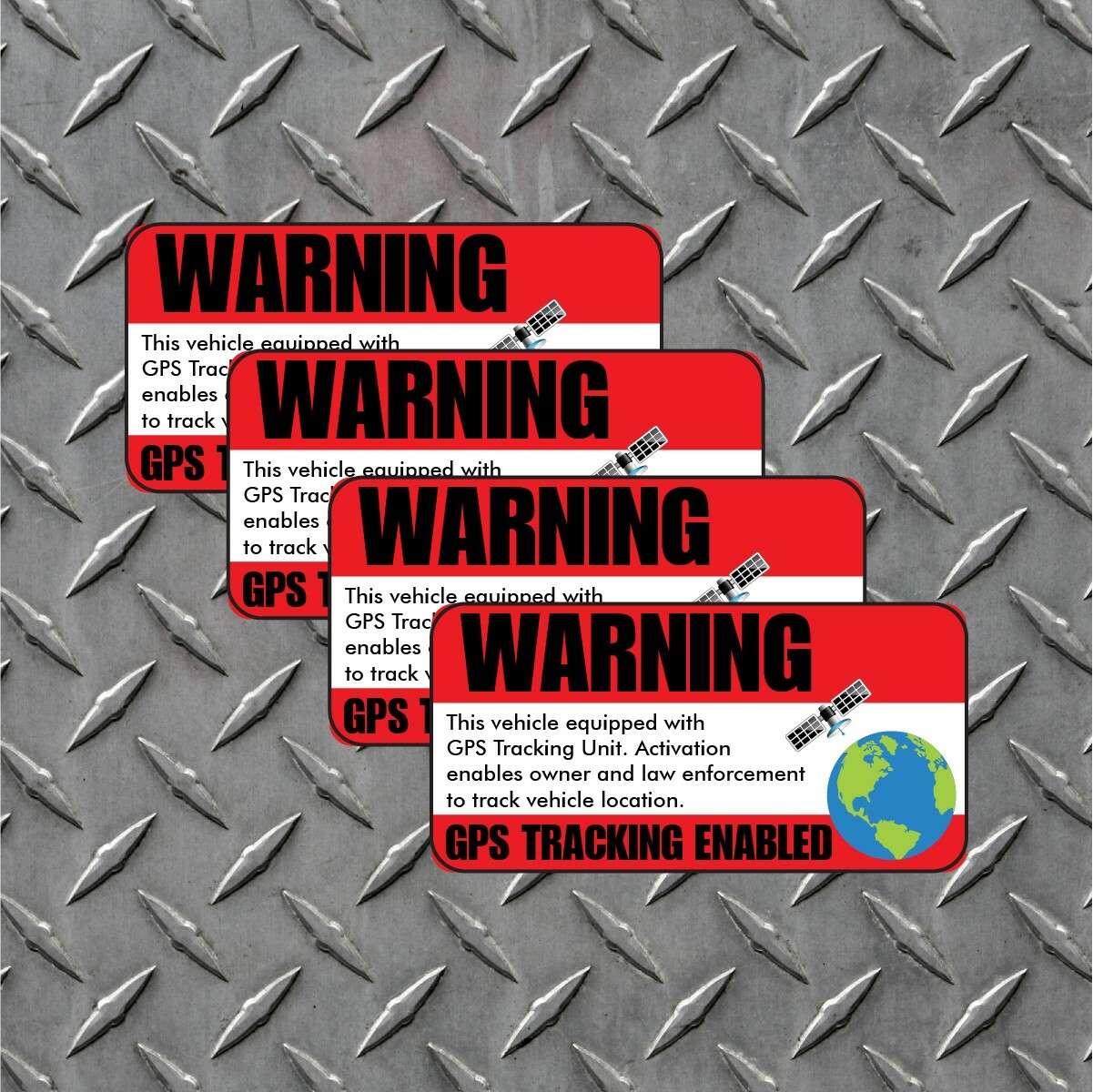 4 Warning Vehicle GPS Tracking Security Decal – 2″ tall x 4″ wide