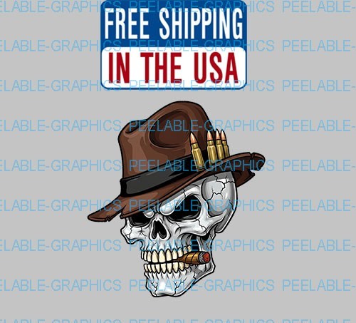 Gangster Skull Decal Sticker Helmet Hard Hat Bumper Toolbox Tablet B