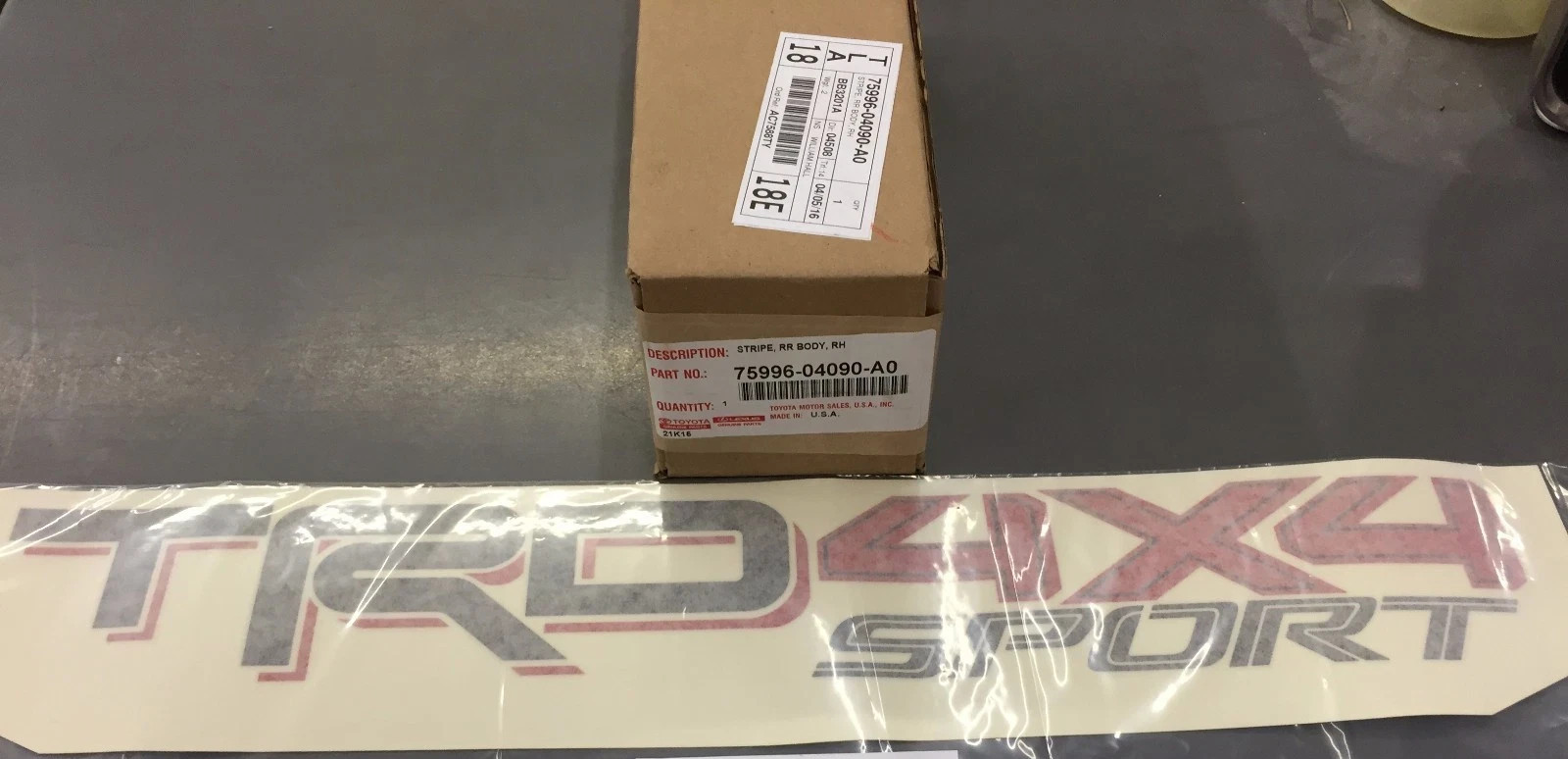Toyota Tacoma TRD 4X4 SPORT bedside decal BLACK/RED 75996-04090-A0 Genuine OEM