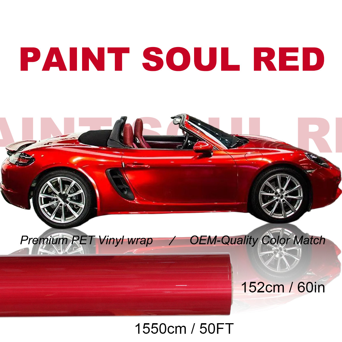 5FTx50FT PET Metallic Paint Soul Red Vinyl Wrap Self-Adhesive Air Release