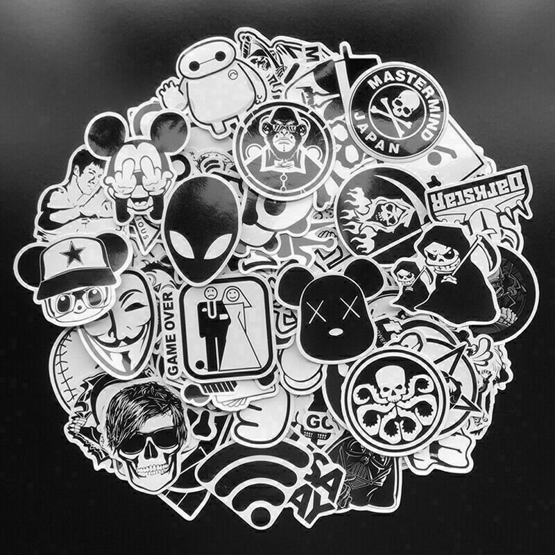 100Pcs Black White JDM Sticker Pack Car Motorcycle Racing Motocross Helmet Decal