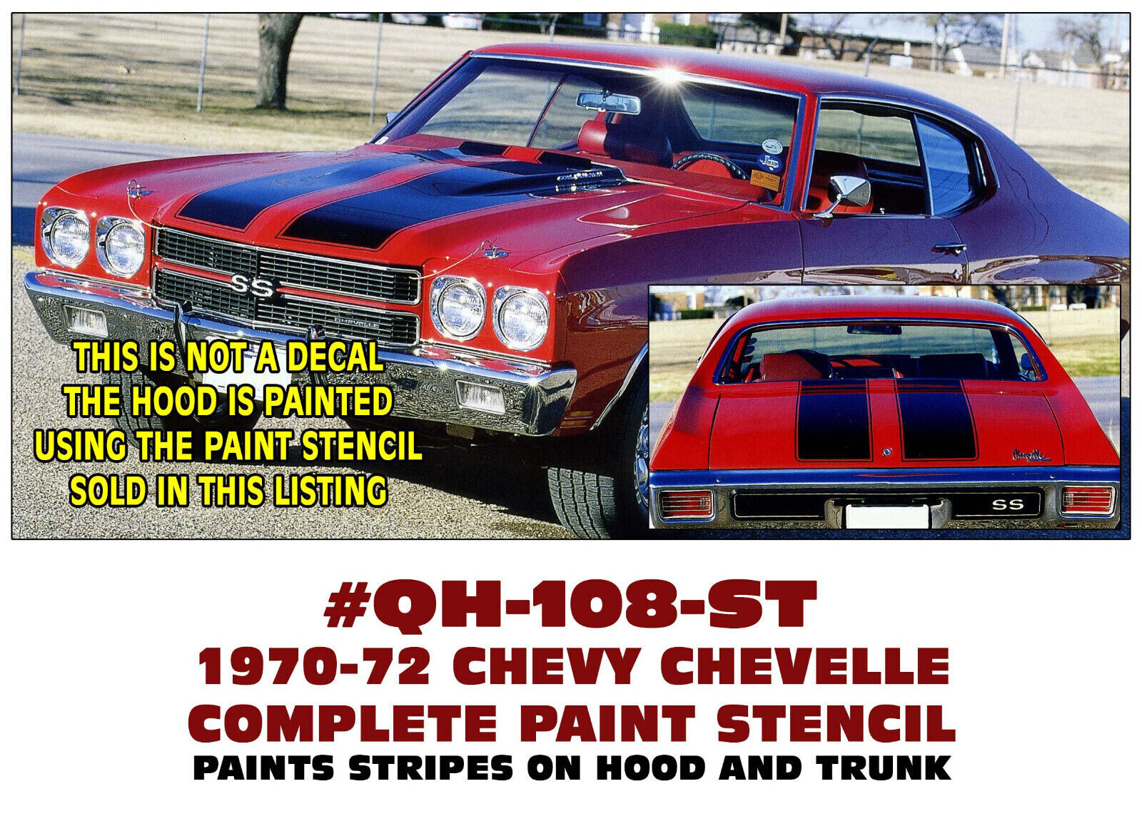 GE-QH-108-ST 1970-72 CHEVY CHEVELLE – COMPLETE PAINT STENCIL – DOES HOOD / TRUNK