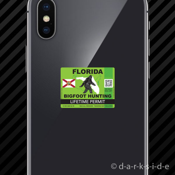 (2x) Florida Bigfoot Hunting Permit Cell Phone Sticker Mobile Sasquatch Lifetime