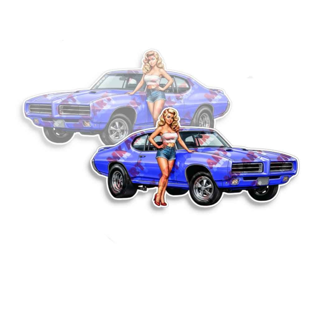 Pin Up Girl Sticker Fits Pontiac GTO 1969 Dark Blue Pickup Truck Nose Art 2 PACK