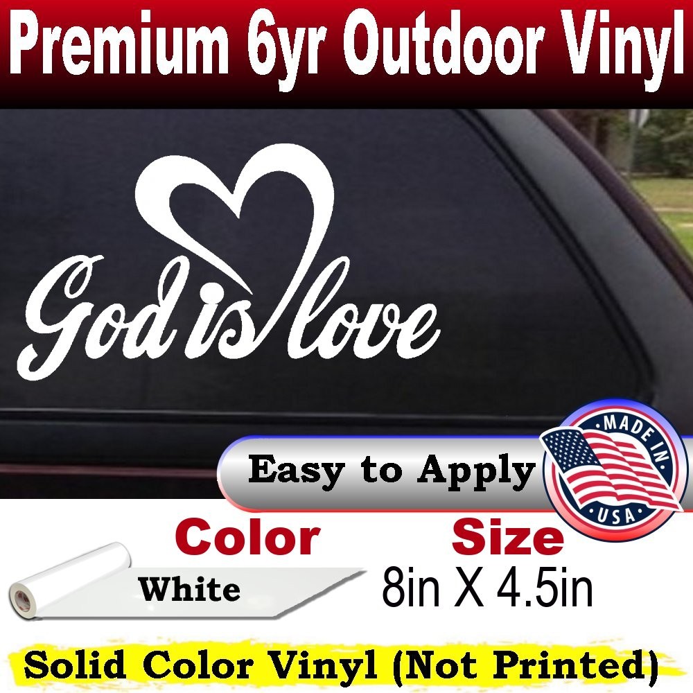 God Is Love with Heart Car or Truck Window Laptop Decal Sticker White 8X4.5