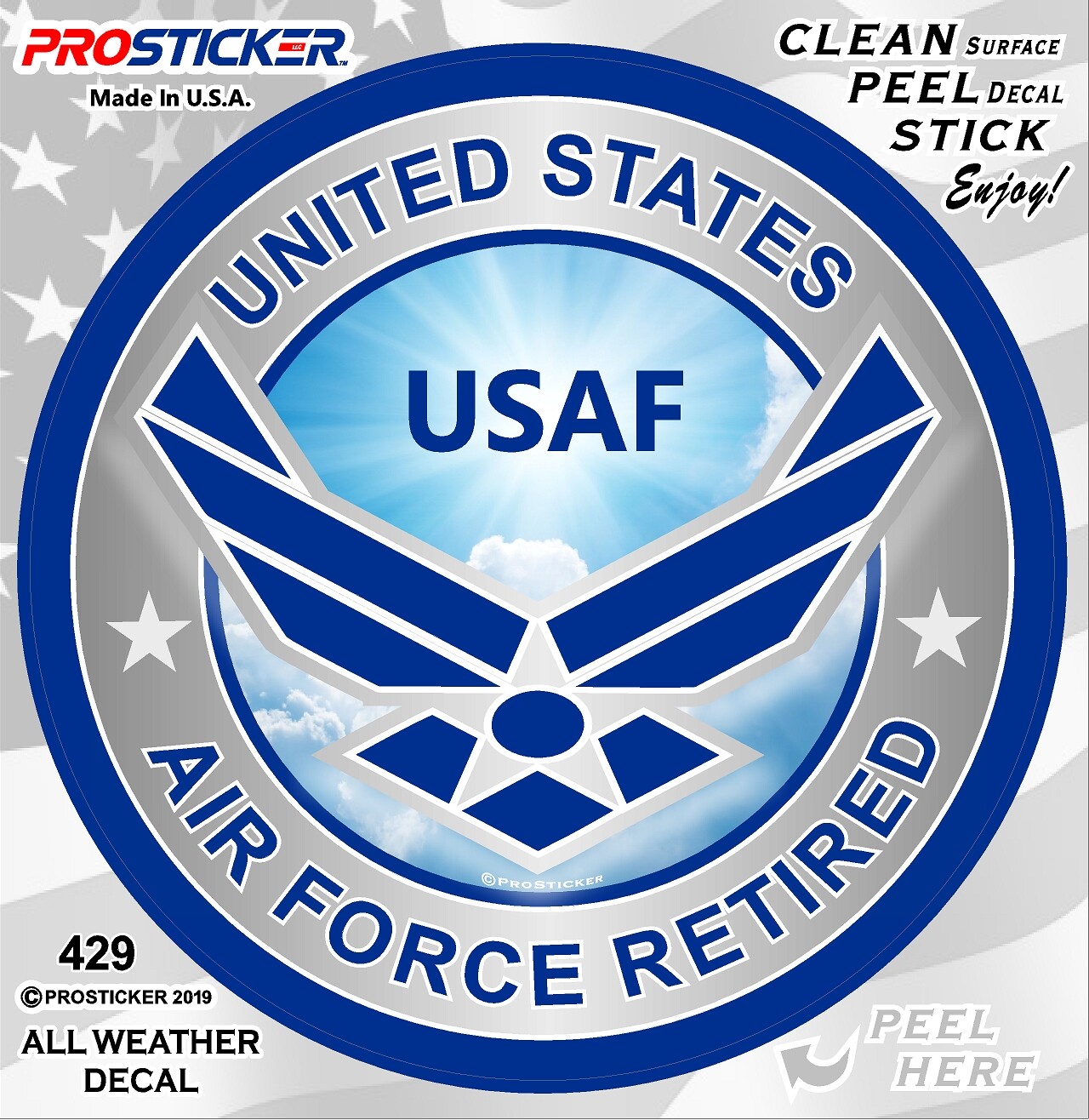 ProSticker 429 (One) 12″ United States Air Force Retired USAF Decal