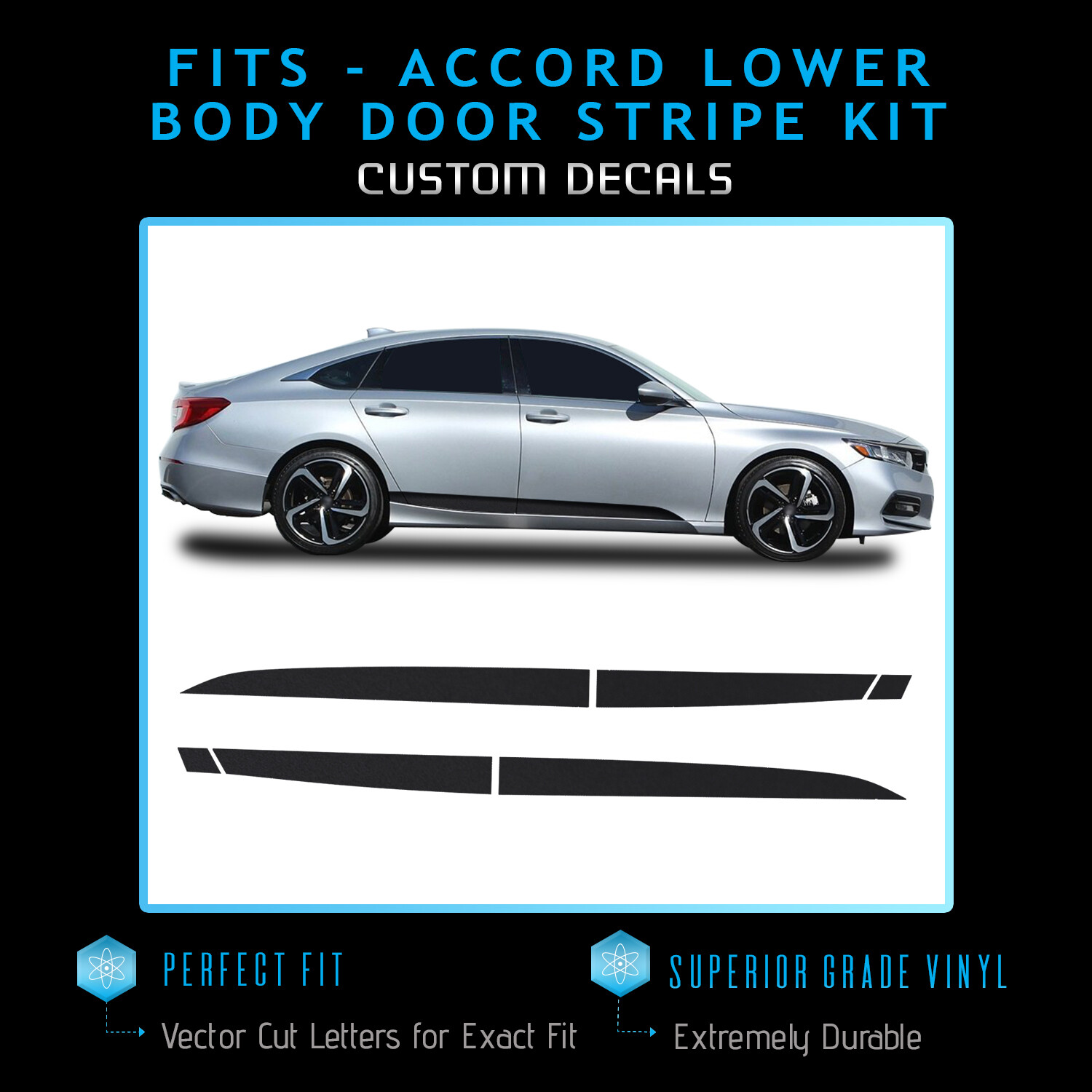 For 2018-2020 Honda Accord Lower Doors Overlay Stripe Accent Decal – Flat Matte