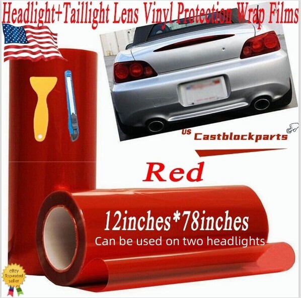 12″x78″ Fot Transparent Red Headlight Taillamp Lens Vinyl Protection Wrap Film