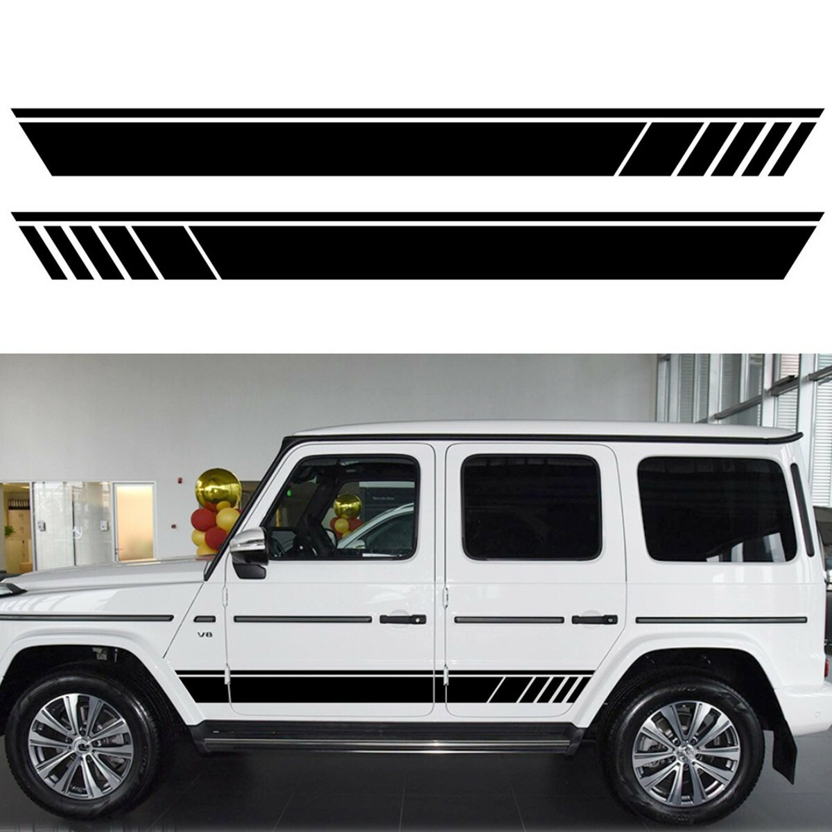 2Pcs Car Body Side Door Decal Stickers Sports Racing Shadow Stripe Graphic Black