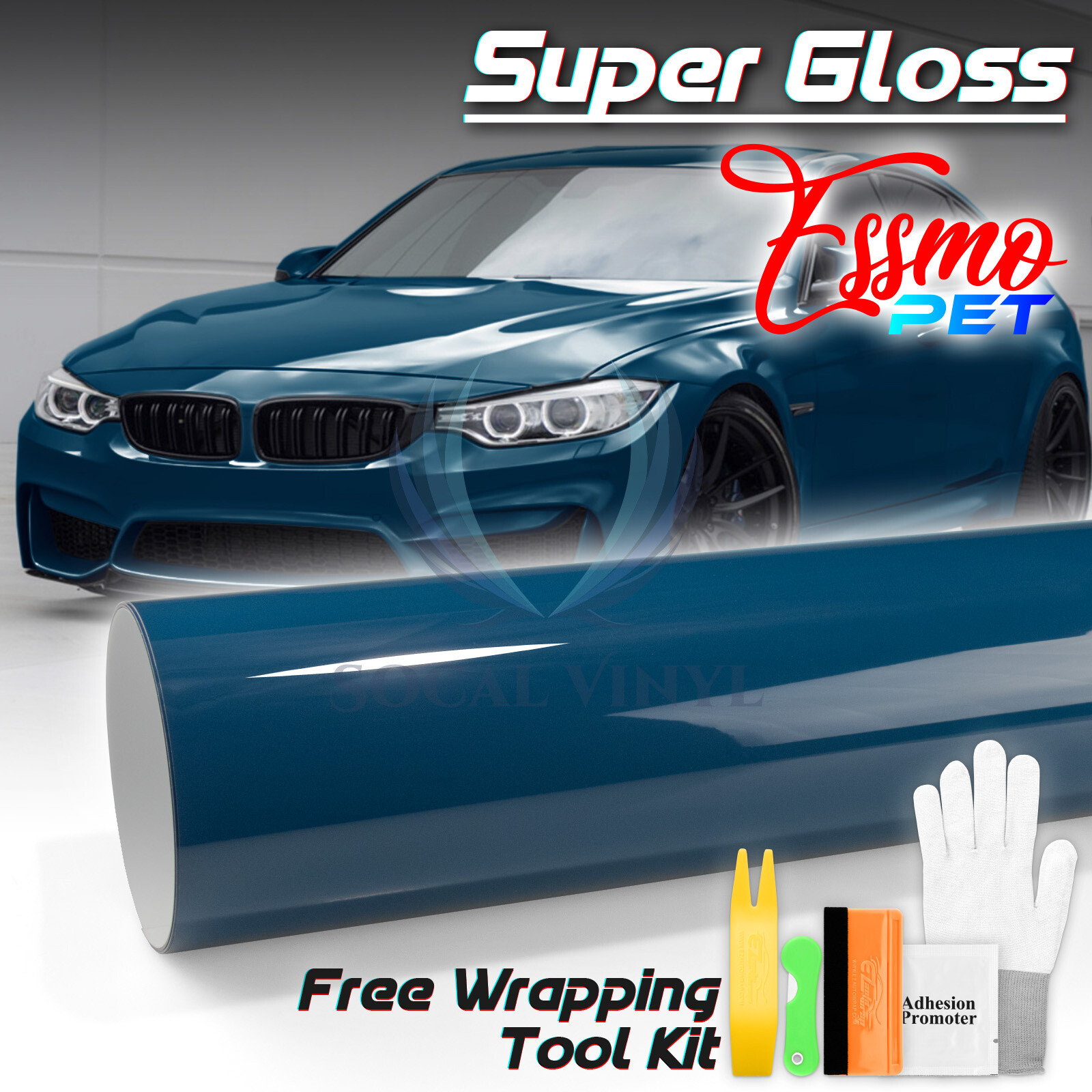 ESSMO PET Super Gloss Azure Blue Car Vehicle Vinyl Wrap Decal Sheet Like Paint
