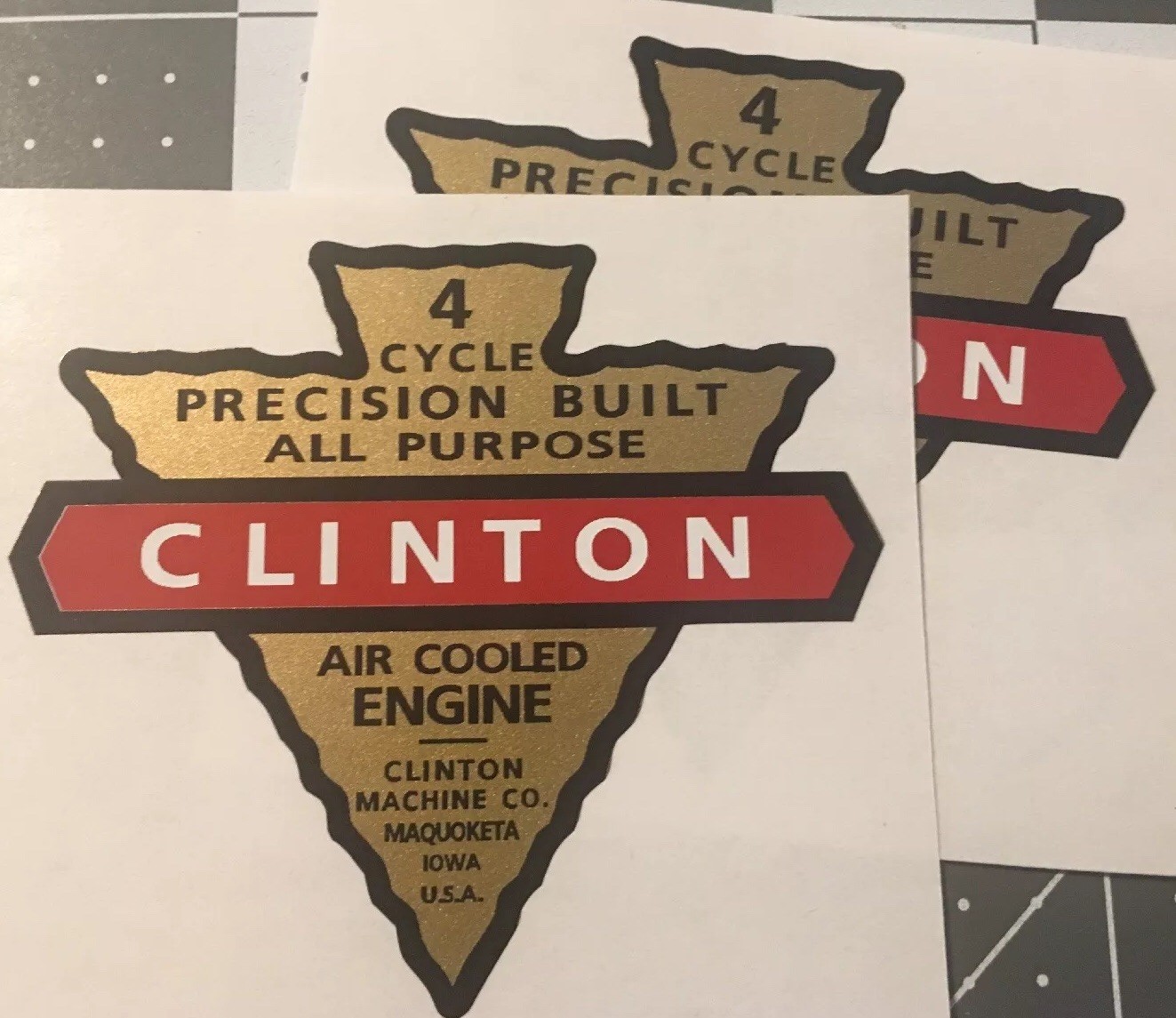 Clinton 4 Cycle engine decal reproduction Early Iowa; C2 Set 2
