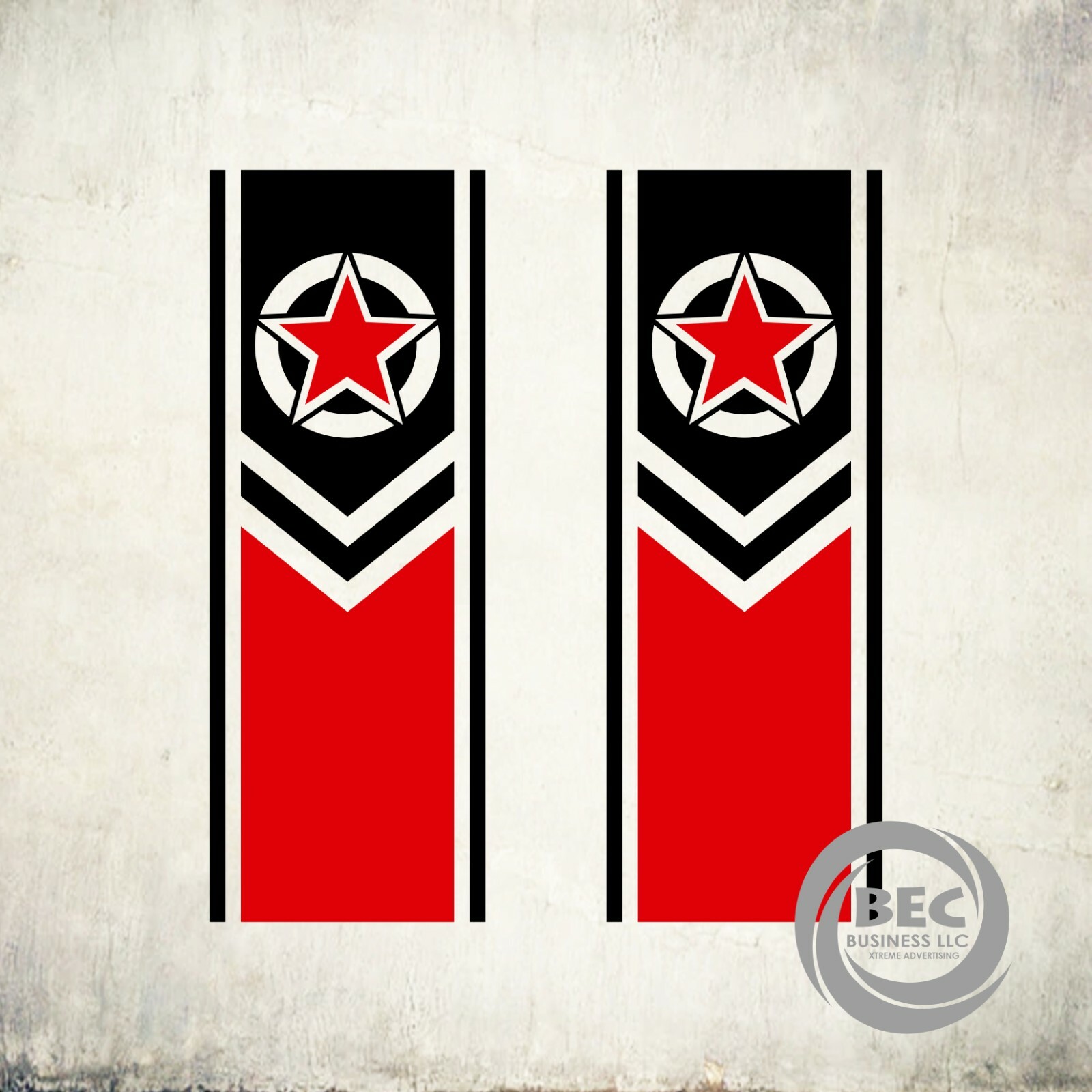 2 Army Star Stickers decal, Bed STRIPE cut design colors others (SET)