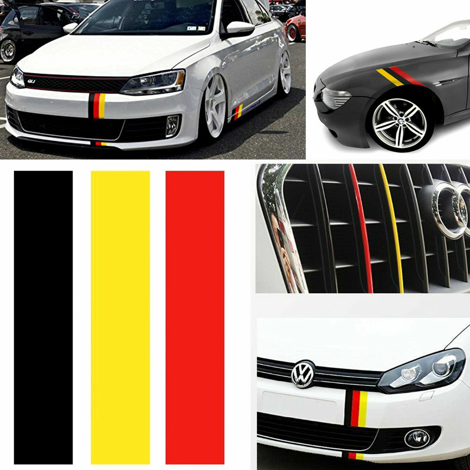 9.8″ Germany Flag Style Color Stripe Decal Sticker For Audi BMW Mercedes VW Car