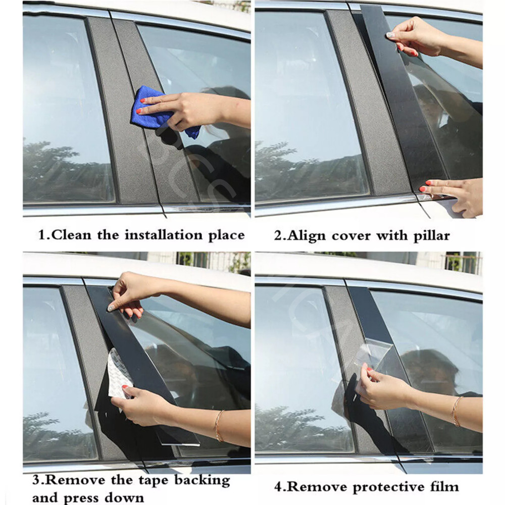Glossy Black Car Side Pillar Posts Stickers Door Window Cover Decor Accessories