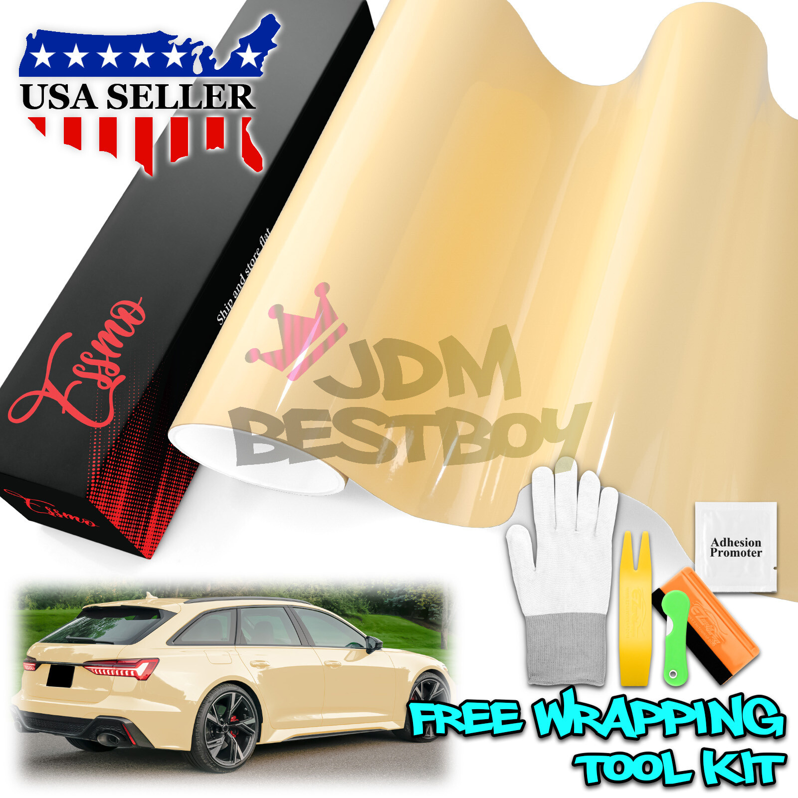 ESSMO PET Super Gloss Light Ivory Car Vehicle Vinyl Wrap Decal Glossy Like Paint