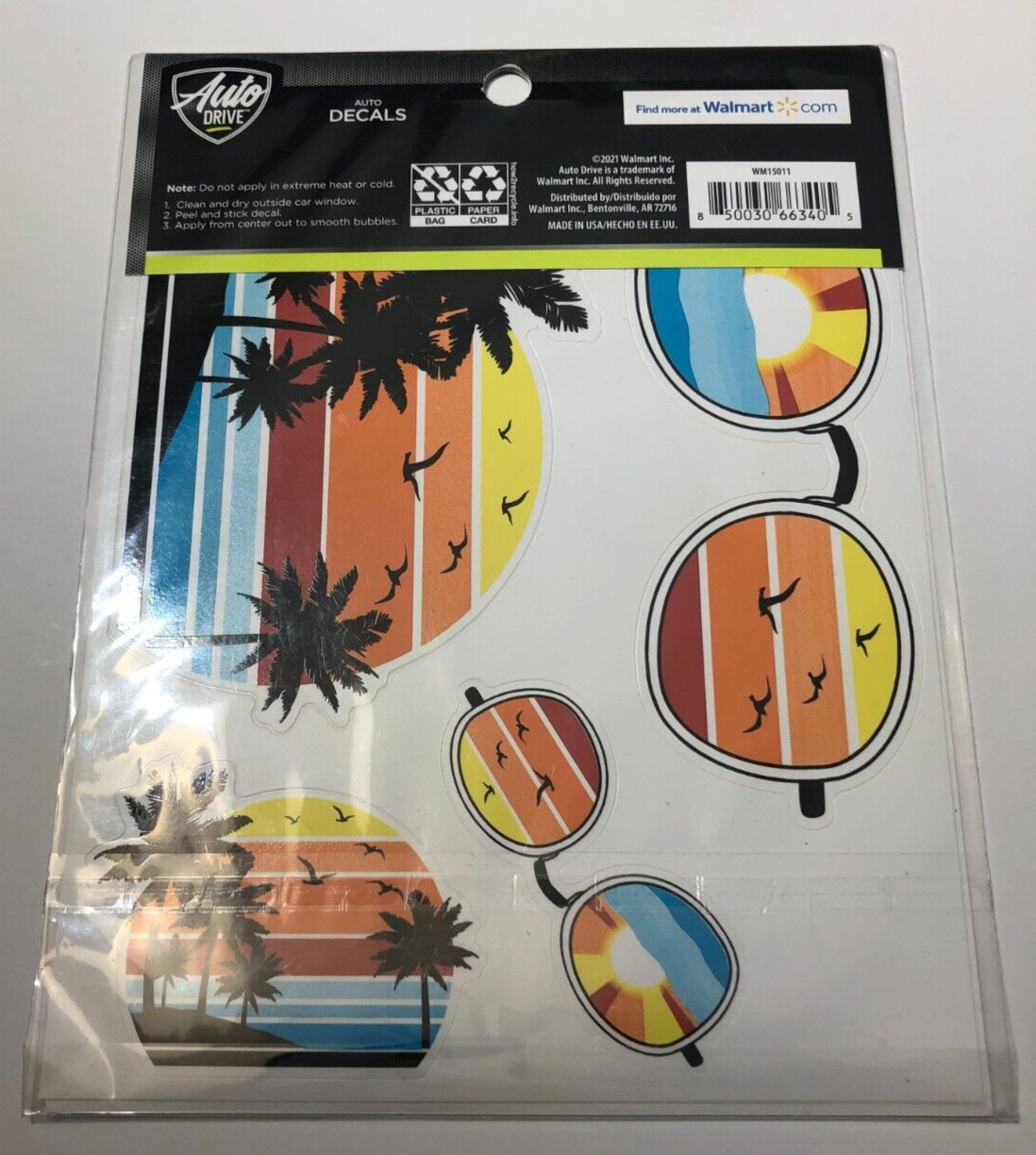 NEW Auto Drive Beach + Palm Trees / Sunglasses 4 Decals Easy Install 3″ to 5.5″