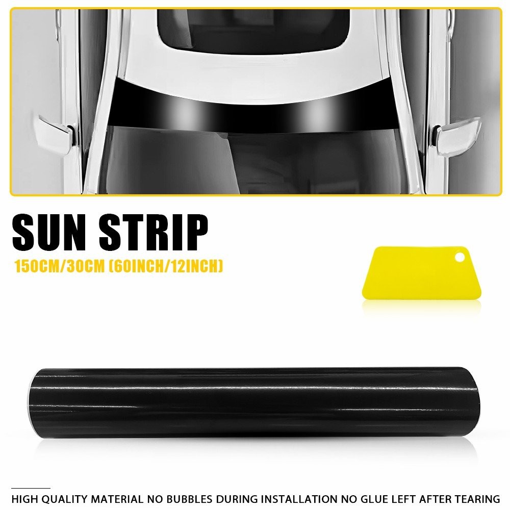Black Window Visor Sun Strip Tint Film Front Windshield UV Shade 12*60″ Decal US
