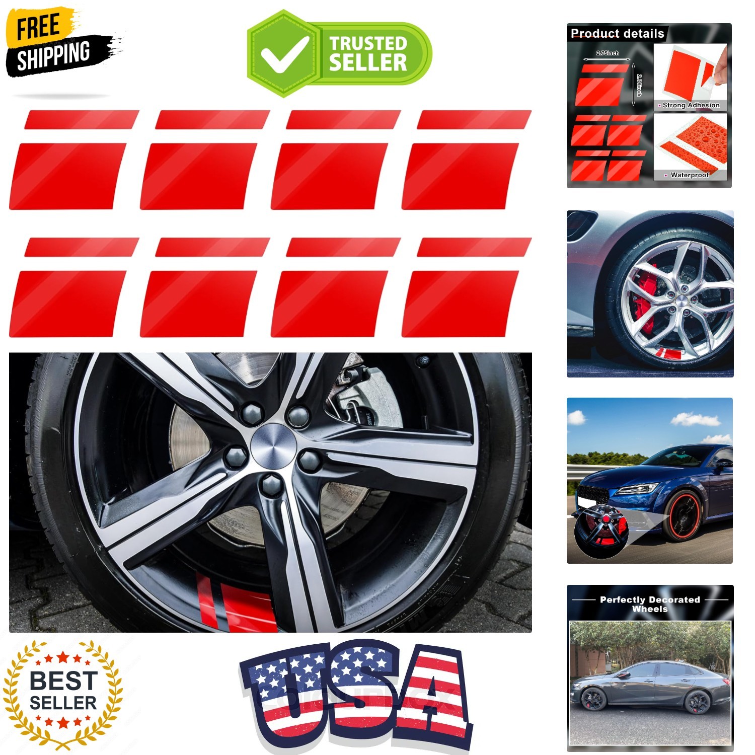 8 Pcs Wheel Rim Decal Stripes Car Decals for 18-21 Inch Wheels Reflective Car…