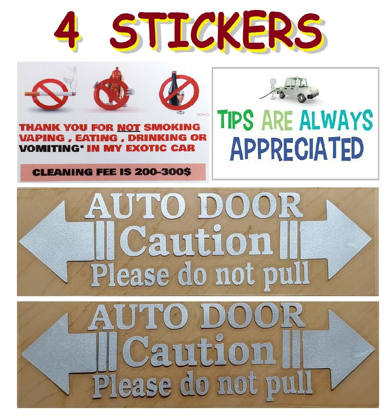 Caution automatic door , Please do not pull sticker, Auto door sticker , Minivan
