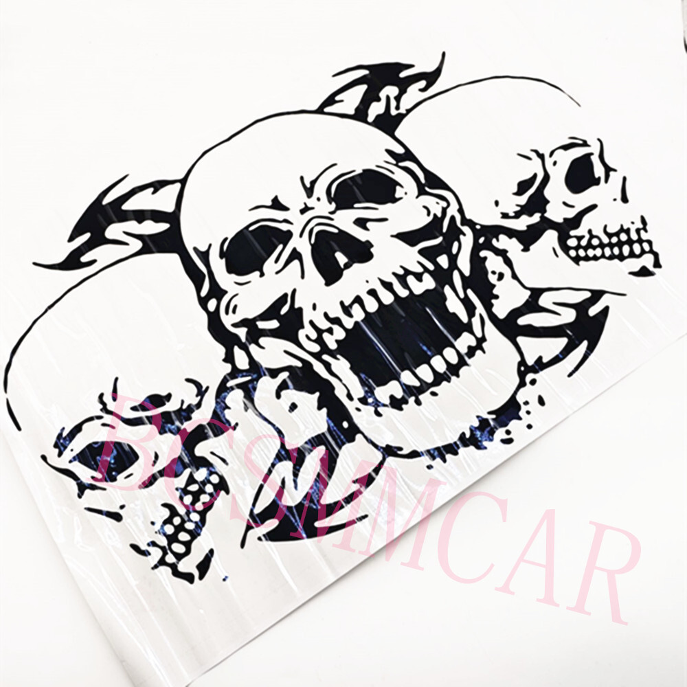 Car Stickers Hood Bonnet Decal Trim Triple Skull Graphics Waterproof Decoration