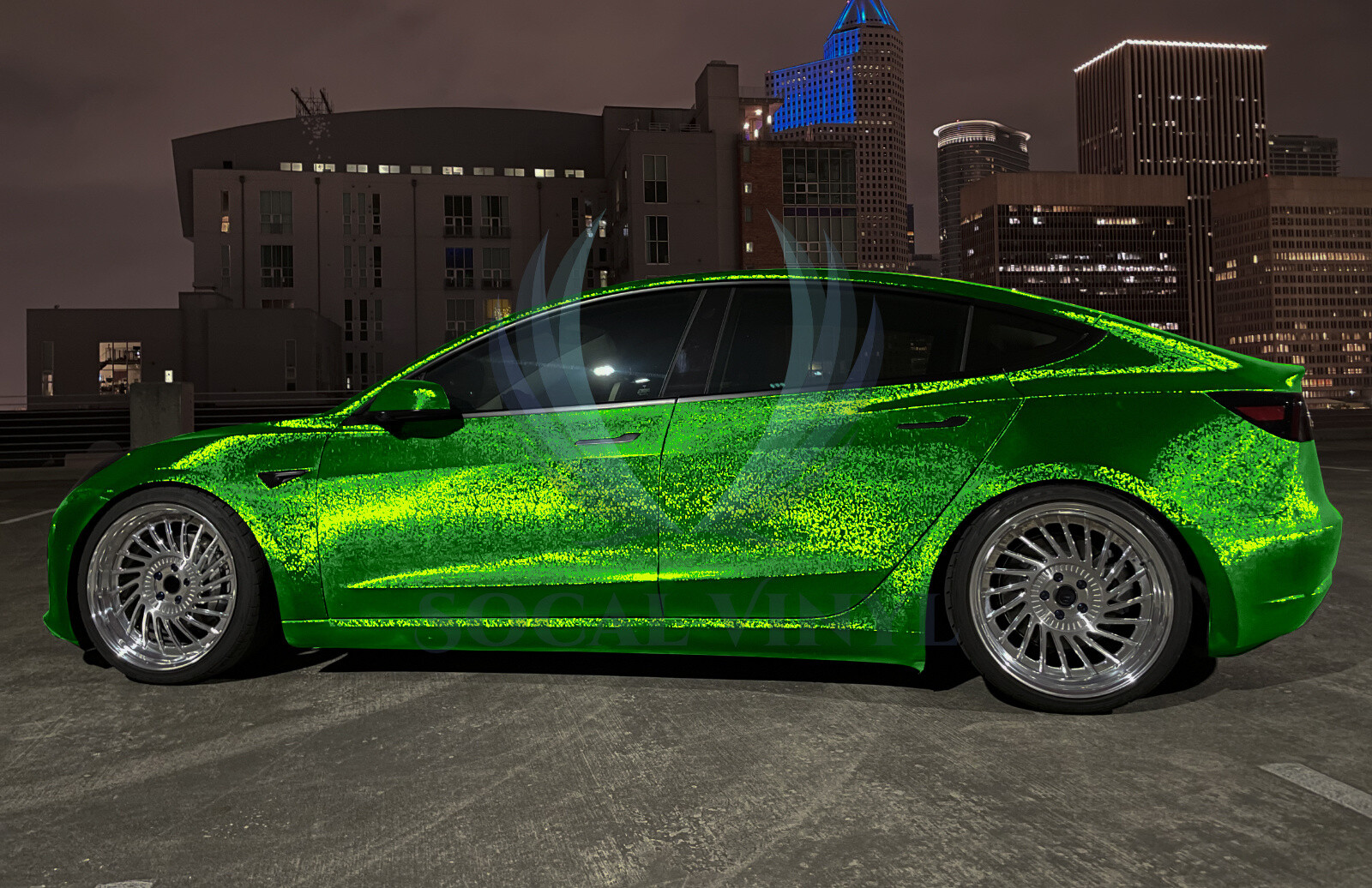 PET Damascus Steel Forged Carbon Fiber Beast Green Car Vinyl Wrap Decal Sticker