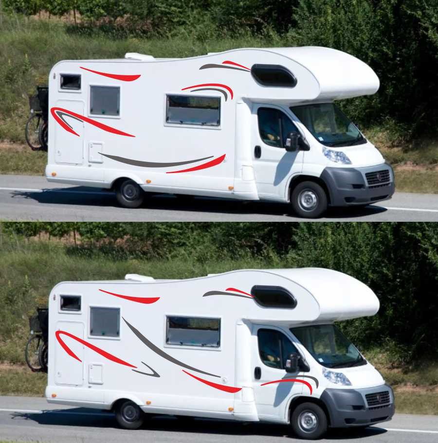 2PCS/SET Car Red+Grey Stripe Decal Stickers For Caravan Travel Camper Van RV BUS
