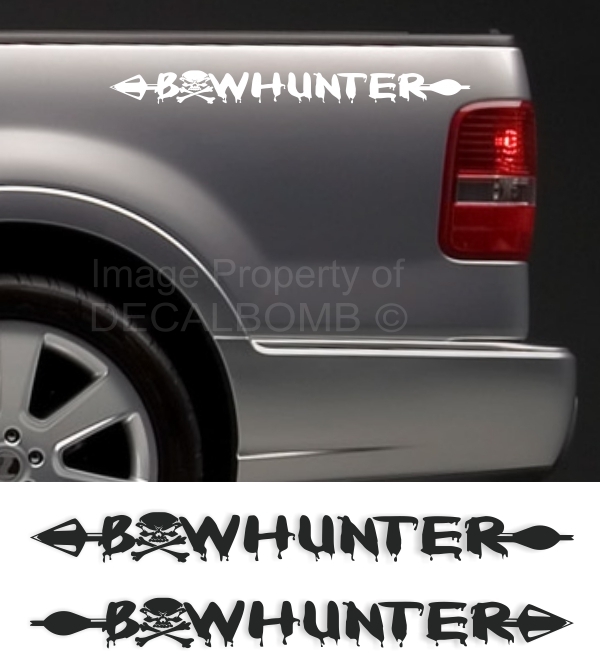 2) Bowhunter Arrow Skull windshield decals stickers – left & Right – diesel bow