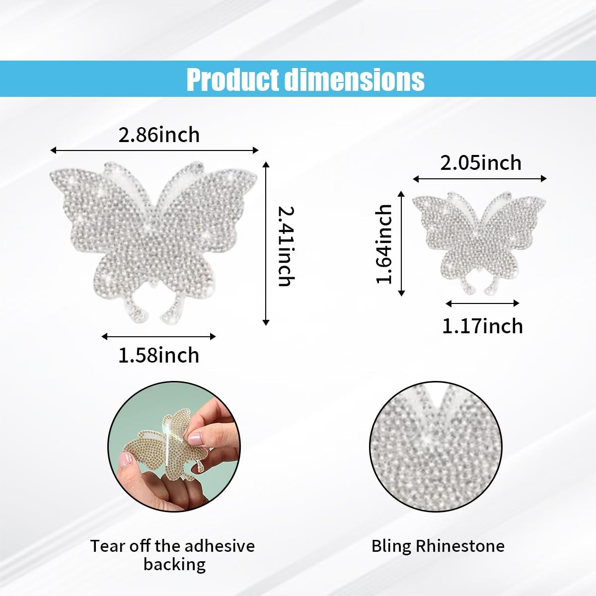 8PCS Bling Crystal Butterfly Car Decals, Auto Decoration Rhinestone White