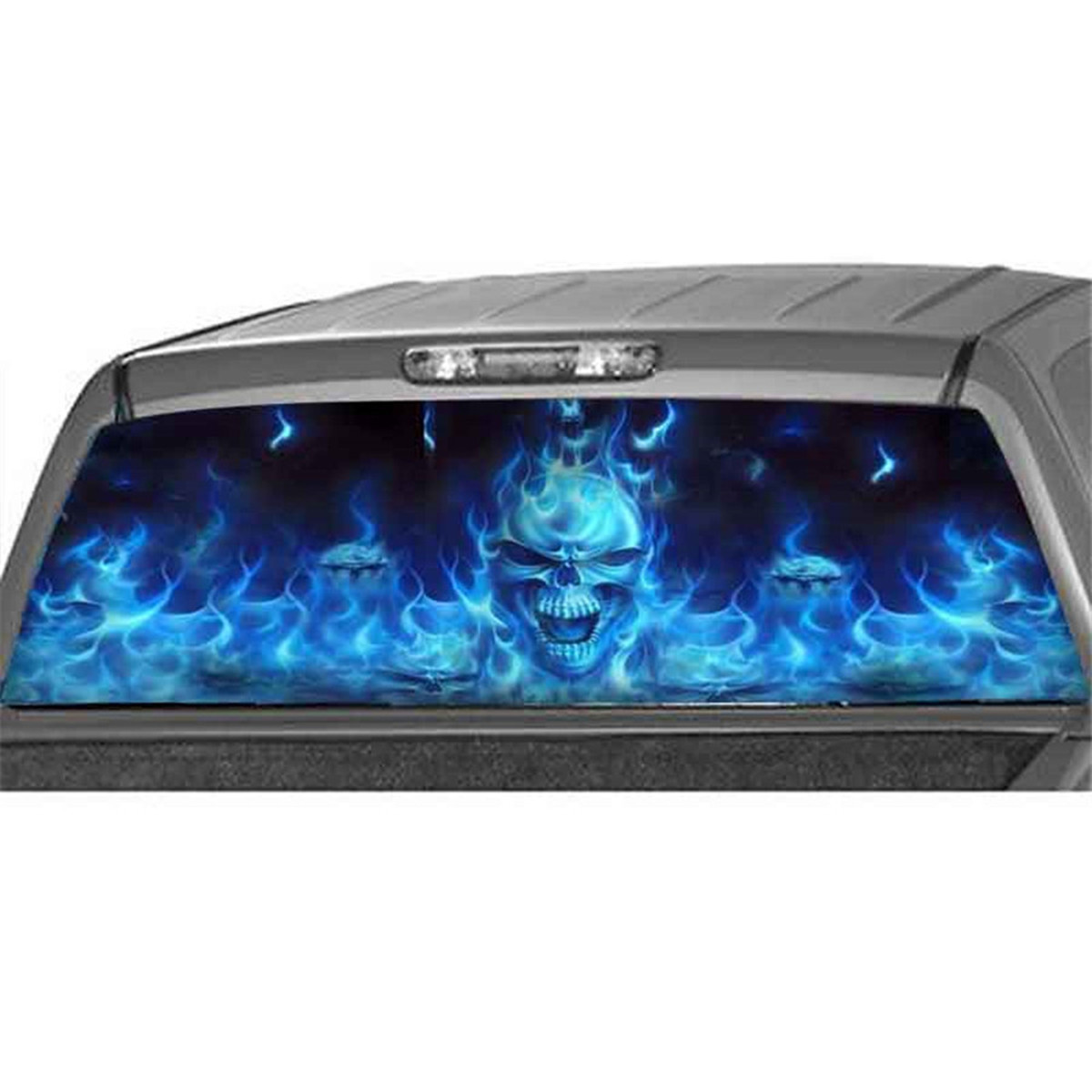 Blue Flaming Skull Rear Window Graphic Tint Decal Sticker Fit For Car Body Decor