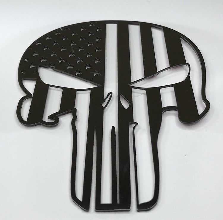 Stainless Steel Punisher Skull Emblem Decal Sticker American Flag Polished Large