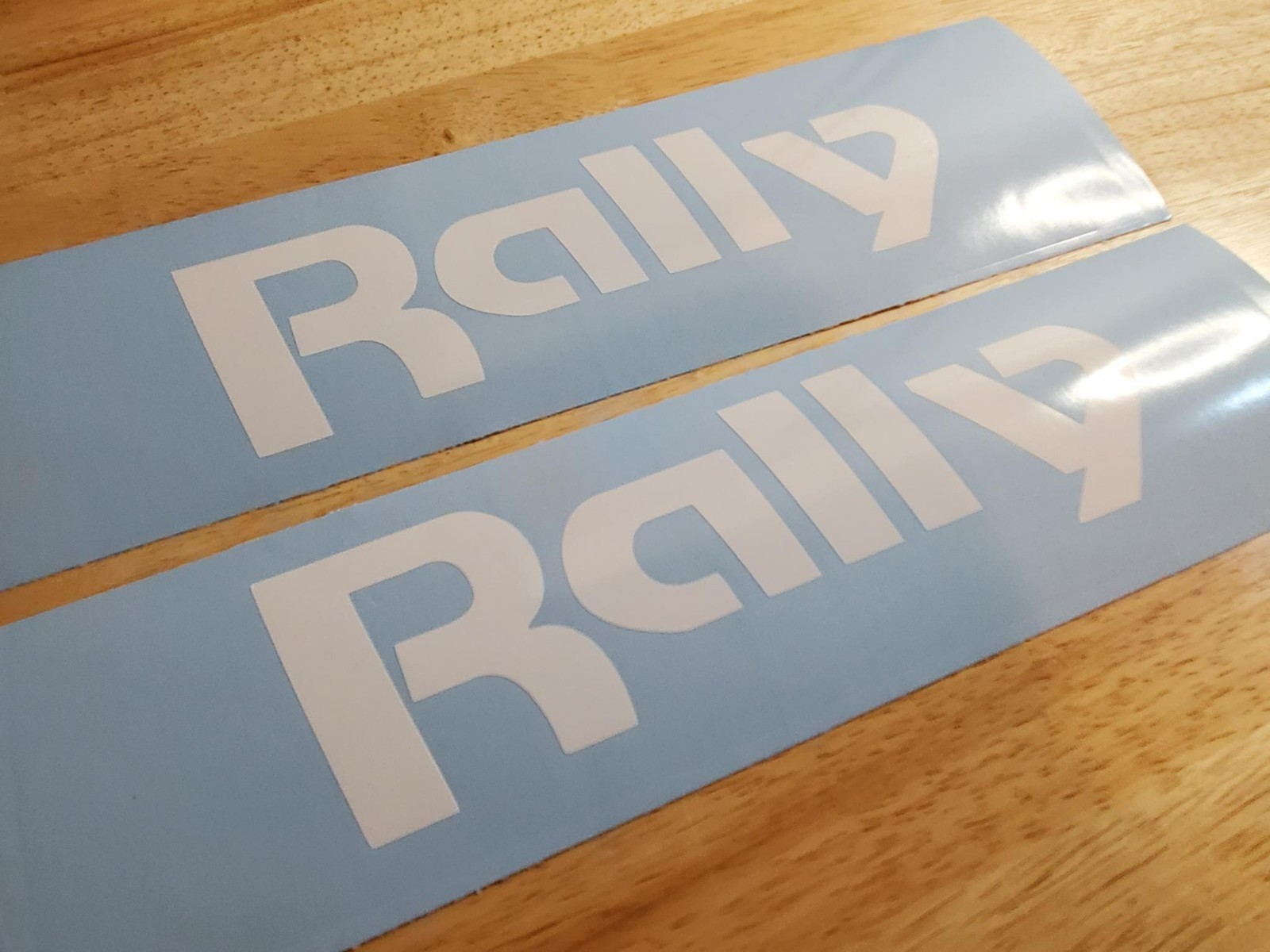 Rally mower 10″ DECALS STICKERS GLOSS white (2) VINYL USA
