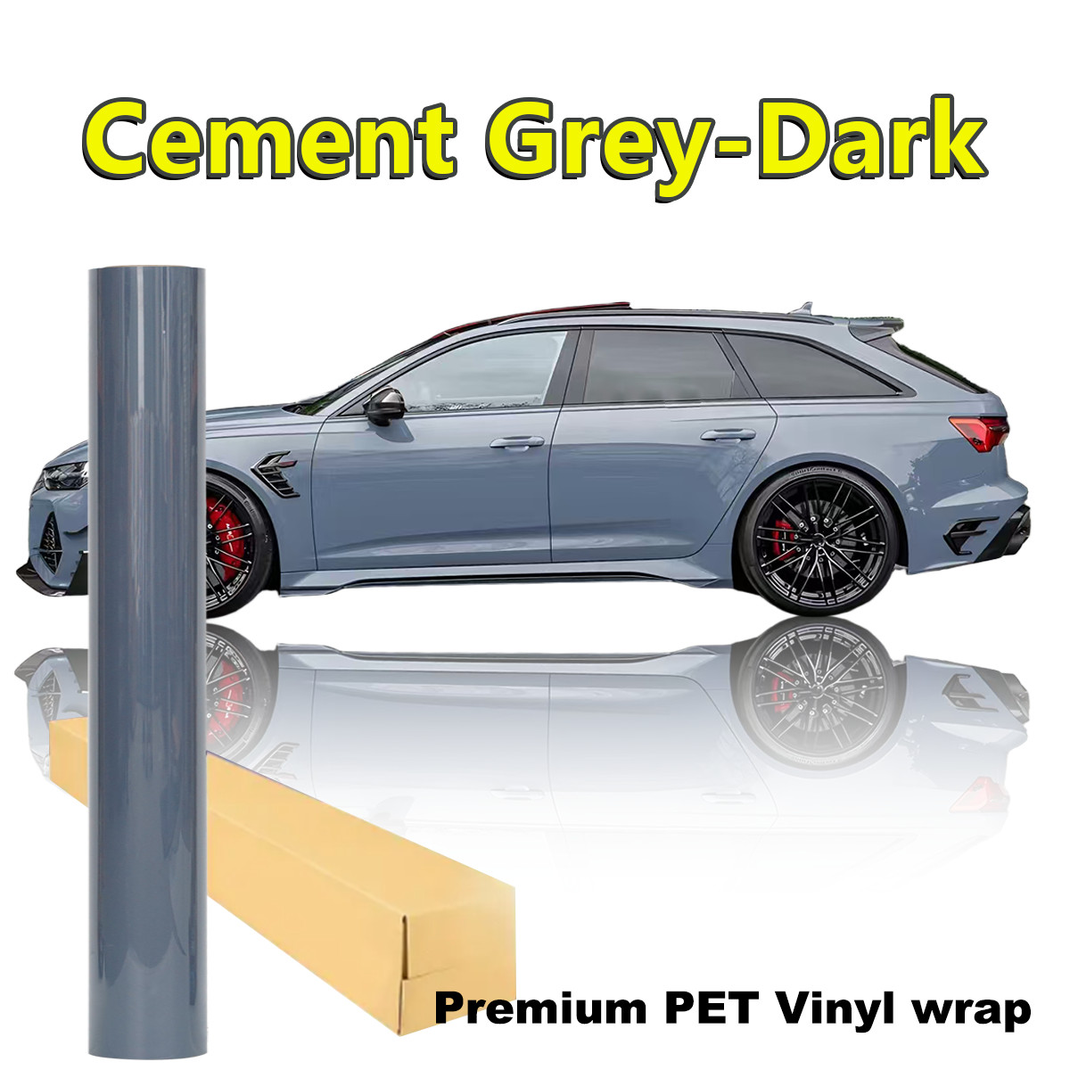 5FTx50FT PET Crystal Dark Cement Grey Vinyl Wrap Self-Adhesive Air Release
