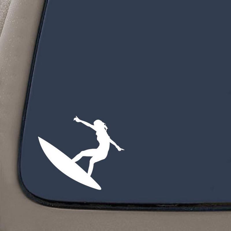 Surfer Girl Decal | 5.5-Inches Wide | White Vinyl | Car Truck Van SUV Laptop