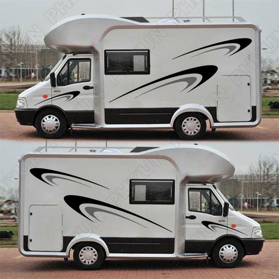 Car RV Camper Trailer Body Side Decor Stickers Vinyl Graphics Decal Black + Gray