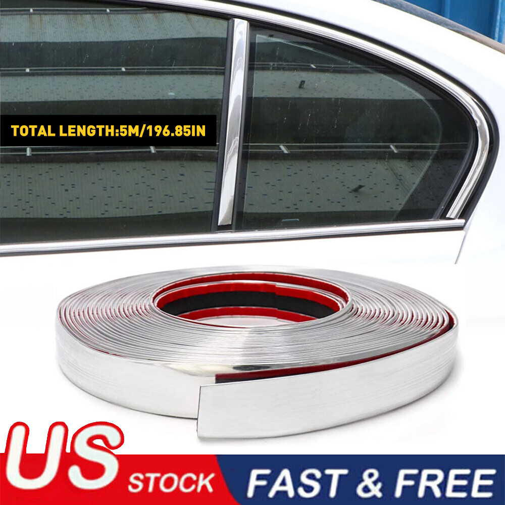 Chrome Molding Trim 0.4~1” Wide Automotive Trunk Body Side Bumper Strip Decor