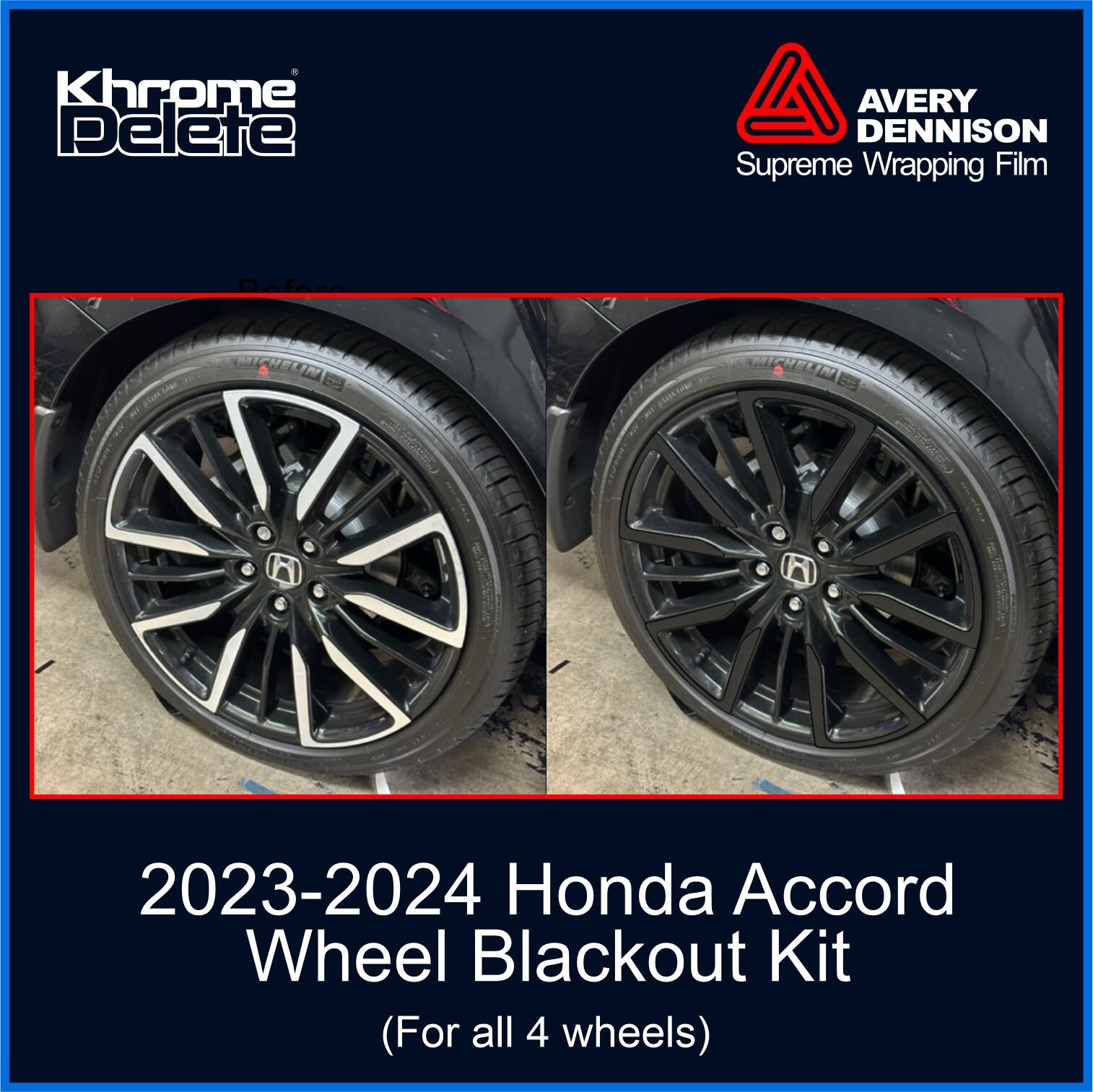 Chrome Delete Vinyl Overlay fitting the 2023-2025 Honda Accord Sedan Sport Wheel
