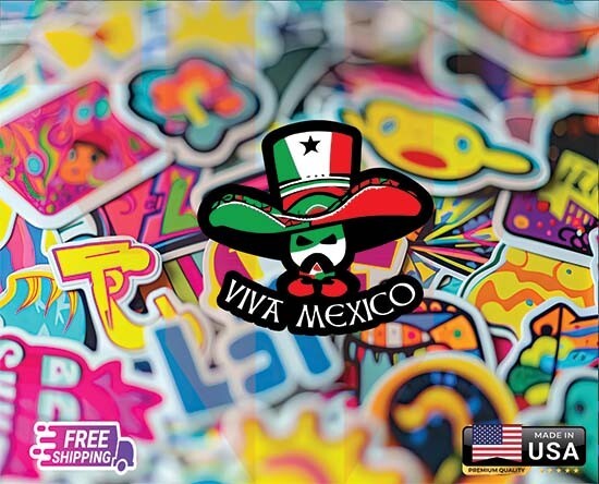 MEXICO VIVA USA FLAG CAR STICKER DECAL LAMINATED VINYL LAPTOP FREE GIFT