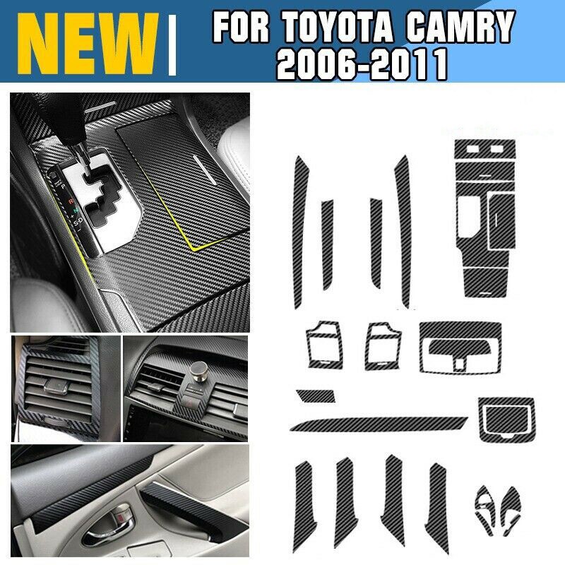 For Toyota Camry 06-11 Carbon fiber Black Car Interior Decor Kits Trim Sticker++